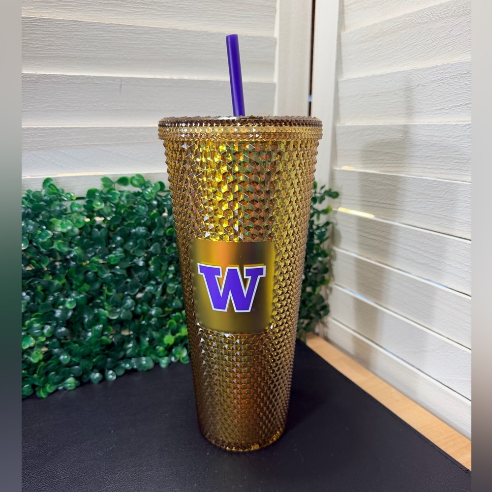 New with tag - Starbucks University of Washington Gold Tumbler with Purple Straw